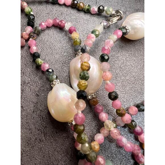 Lucas Lameth multi tourmaline and baroque pearl 32 inch necklace - Picture 7 of 13